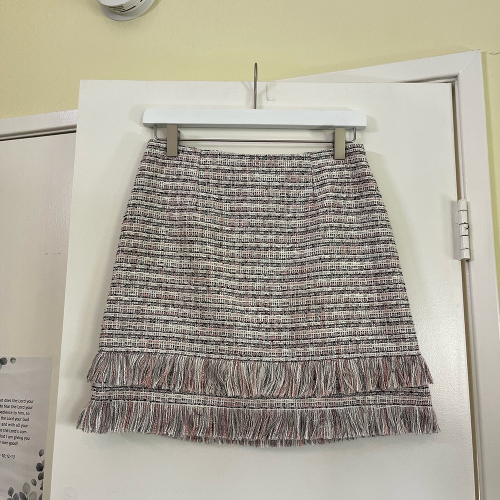JENDES Tweed Multi-Color Mini Skirt with Double Layer Fringe